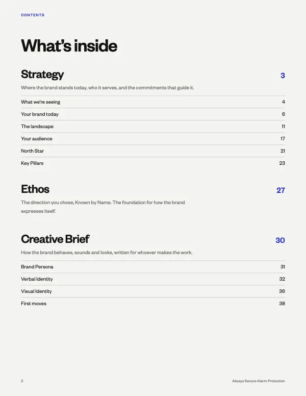Always Secure Brand Playbook, page 2: What’s inside