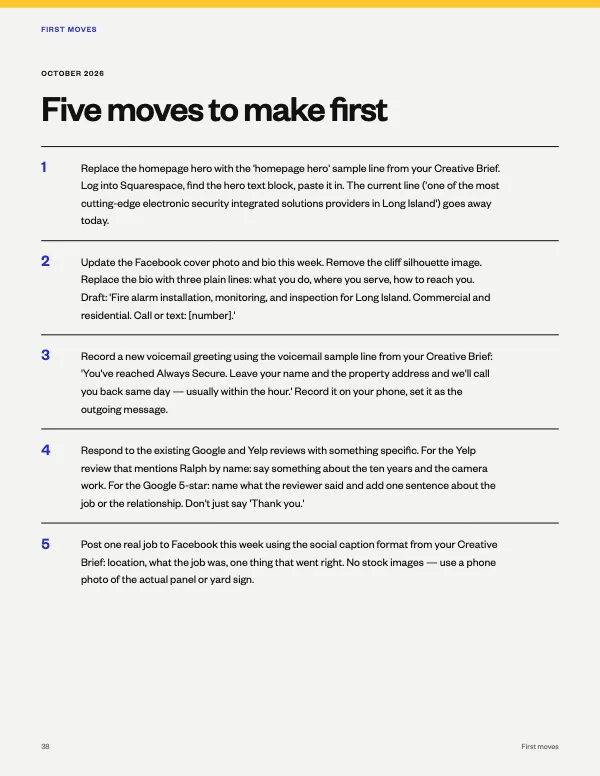 Always Secure Brand Playbook, page 38: Five moves